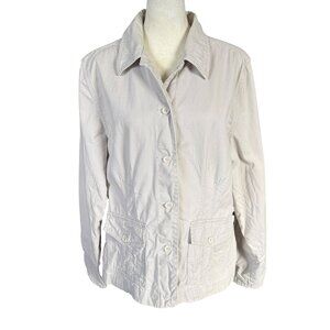 Jamaica Bay women's utility jacket khaki long sleeve collared button down large